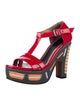 Marni Patent Leather Colorblock Pattern T-Strap Sandals