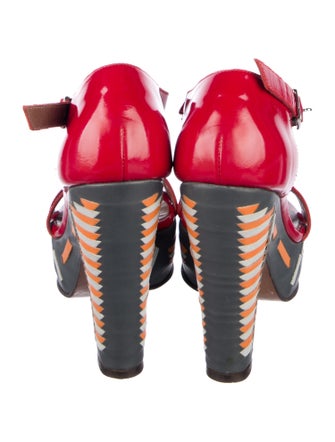 Marni Patent Leather Colorblock Pattern T-Strap Sandals