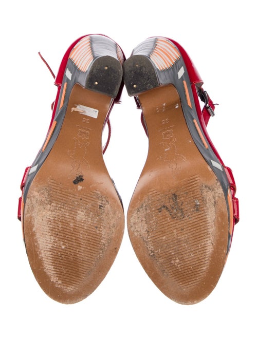 Marni Patent Leather Colorblock Pattern T-Strap Sandals