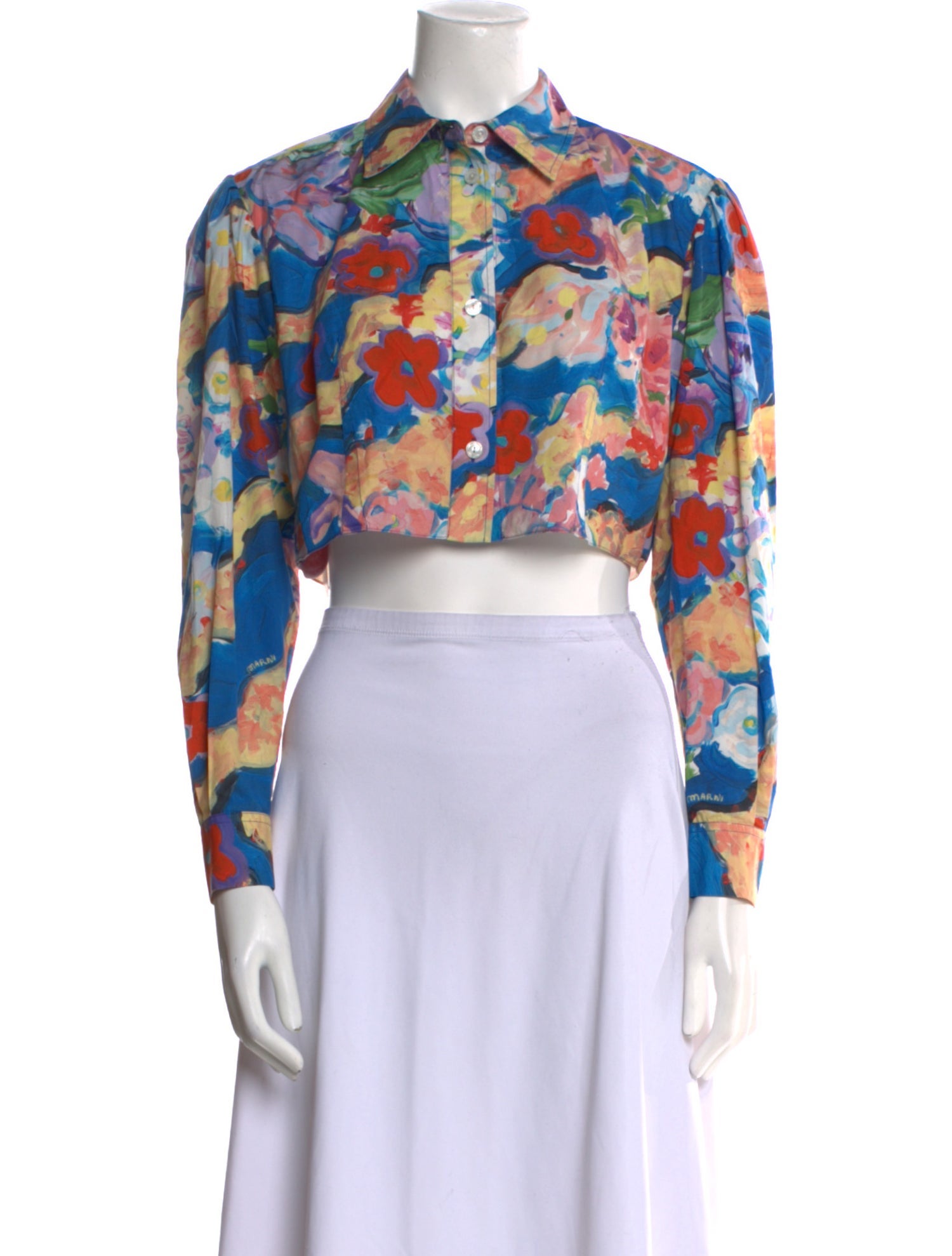 Marni Floral Print Long Sleeve Crop Top