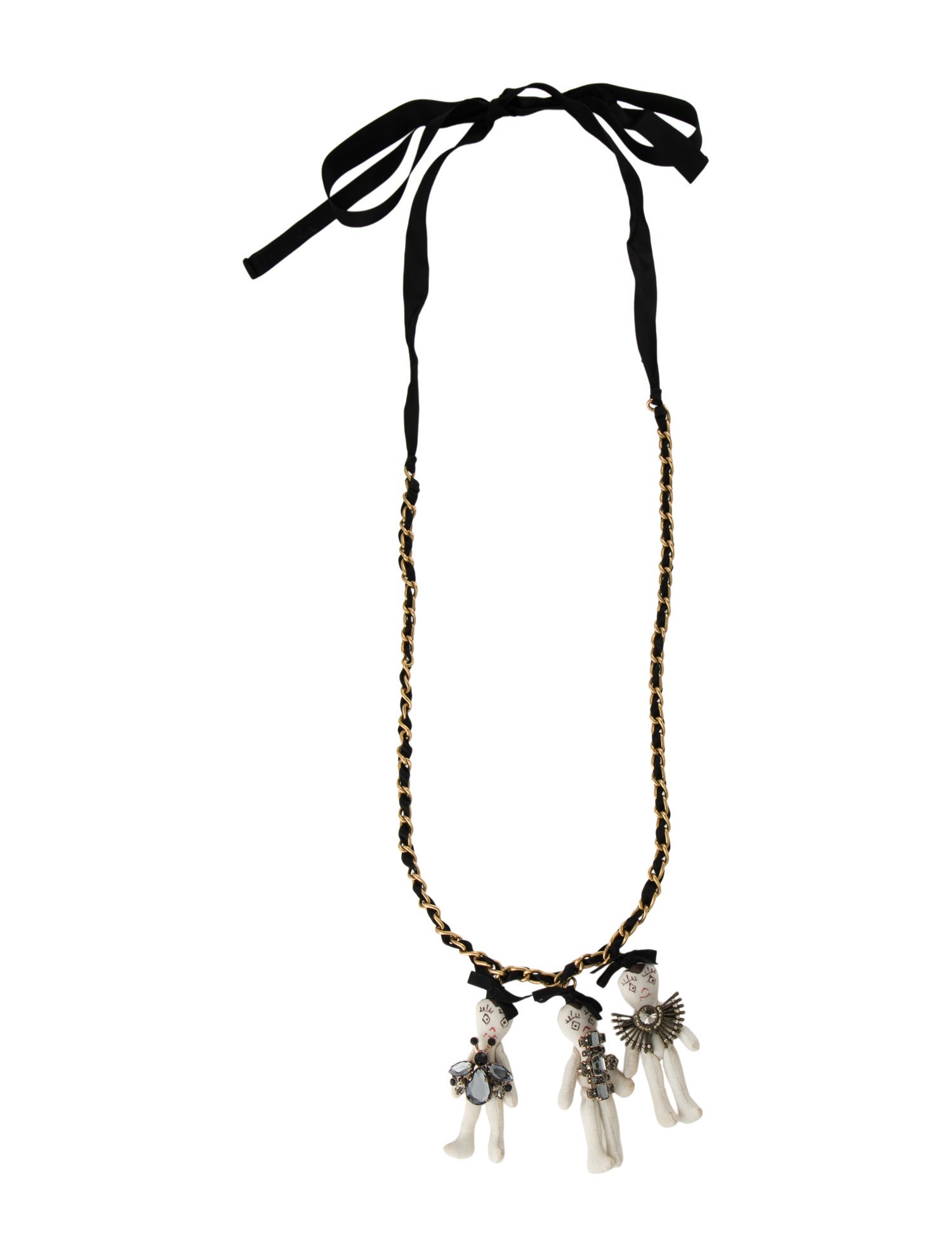 Marni Crystal & Fabric Three Doll Chain Necklace