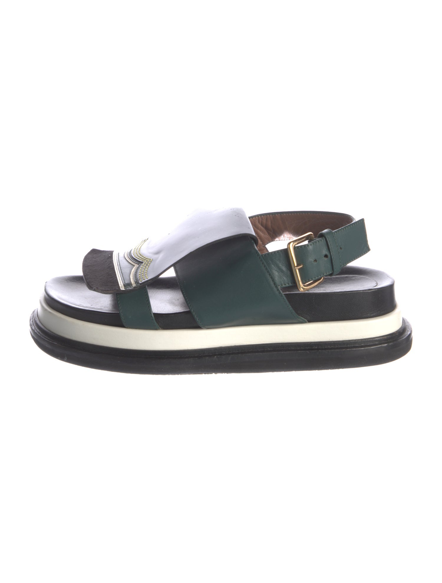 Marni Leather Colorblock Pattern Slingback Sandals