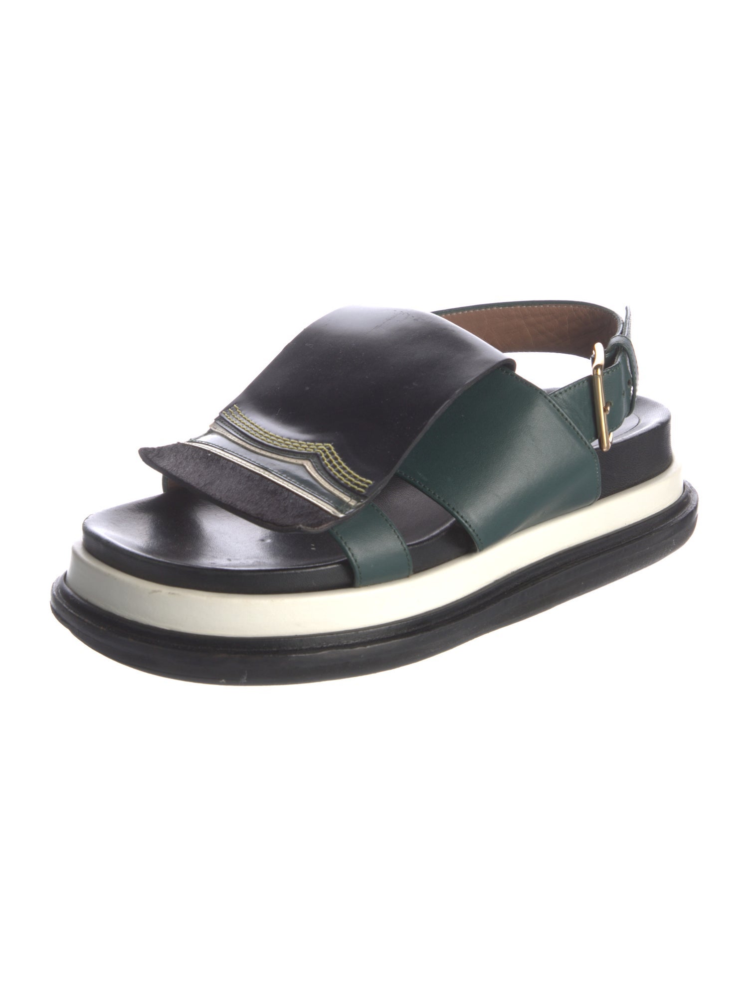 Marni Leather Colorblock Pattern Slingback Sandals