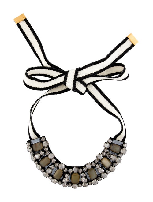 Marni Crystal, Horn & Canvas Collar Necklace