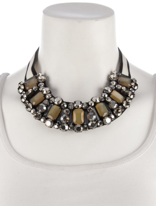 Marni Crystal, Horn & Canvas Collar Necklace