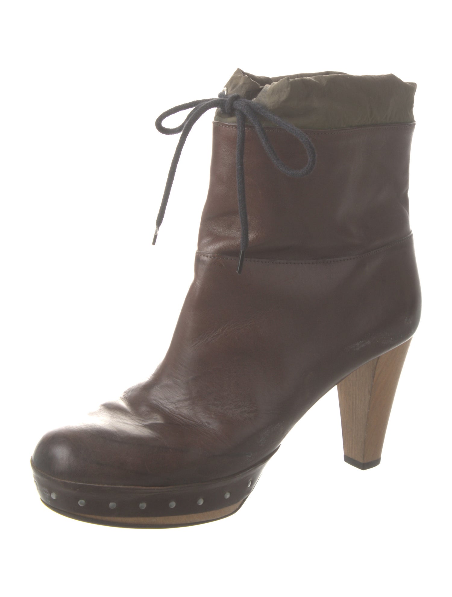 Marni Leather Studded Accents Lace-Up Boots