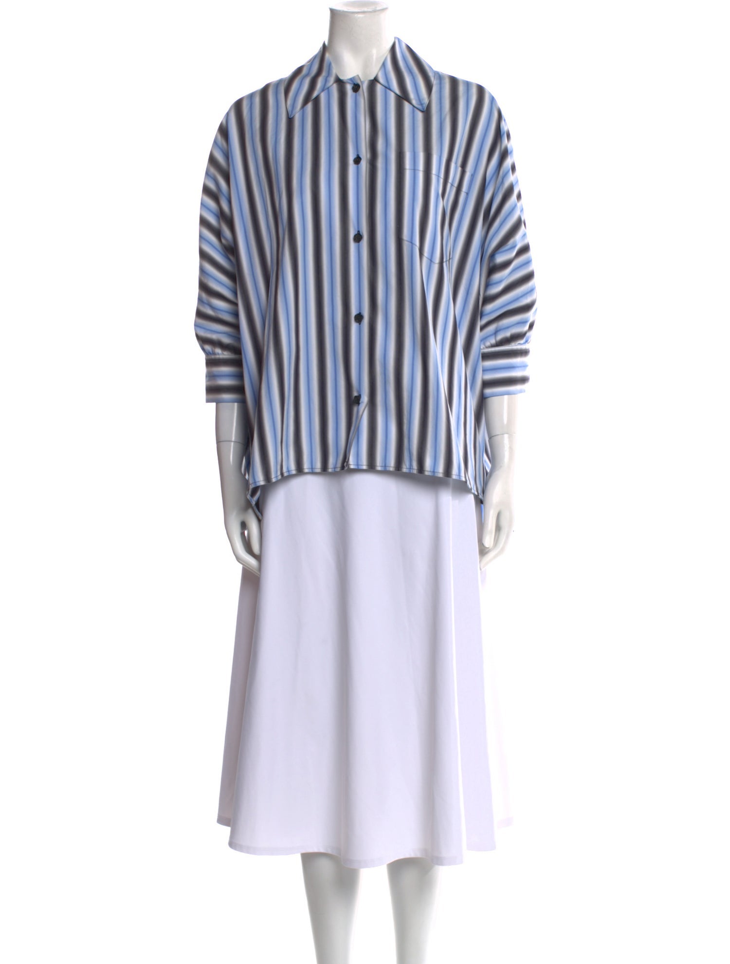 Marni Striped Three-Quarter Sleeve Button-Up Top