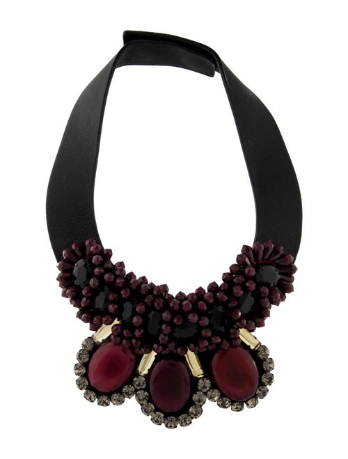 Marni Horn, Crystal & Leather Collar Necklace