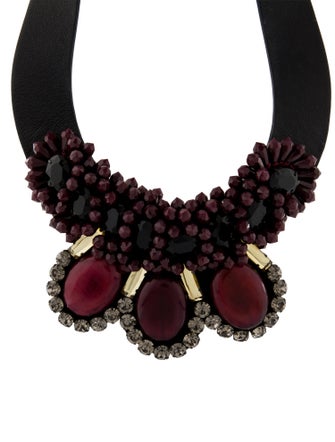 Marni Horn, Crystal & Leather Collar Necklace