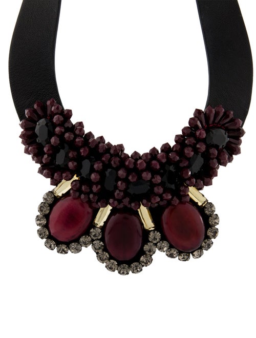 Marni Horn, Crystal & Leather Collar Necklace