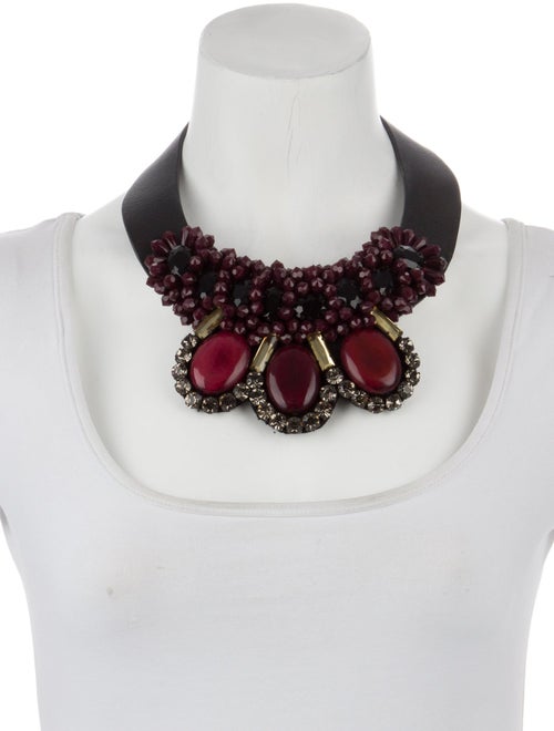 Marni Horn, Crystal & Leather Collar Necklace