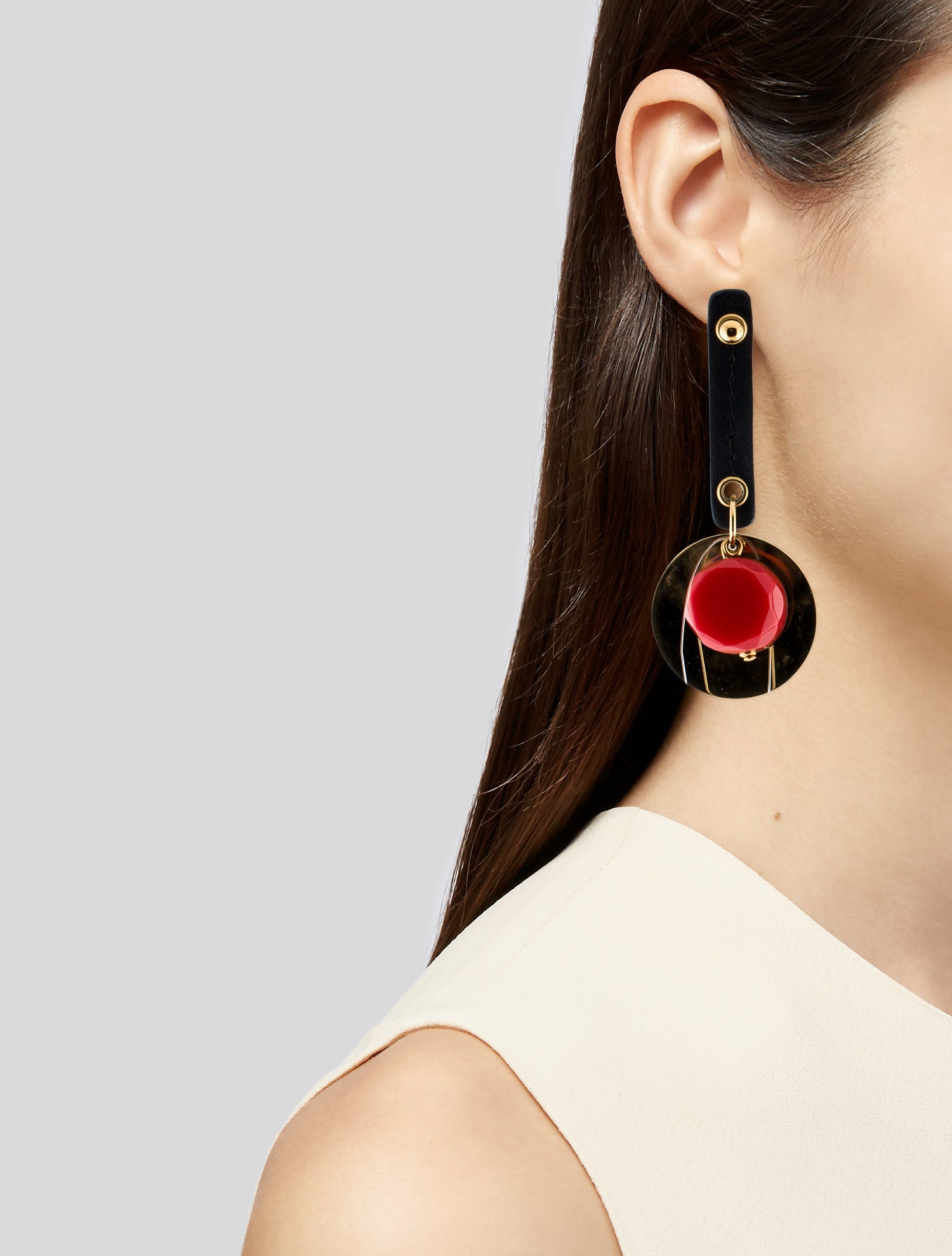 Marni Leather & Resin Asymmetrical Drop Earrings