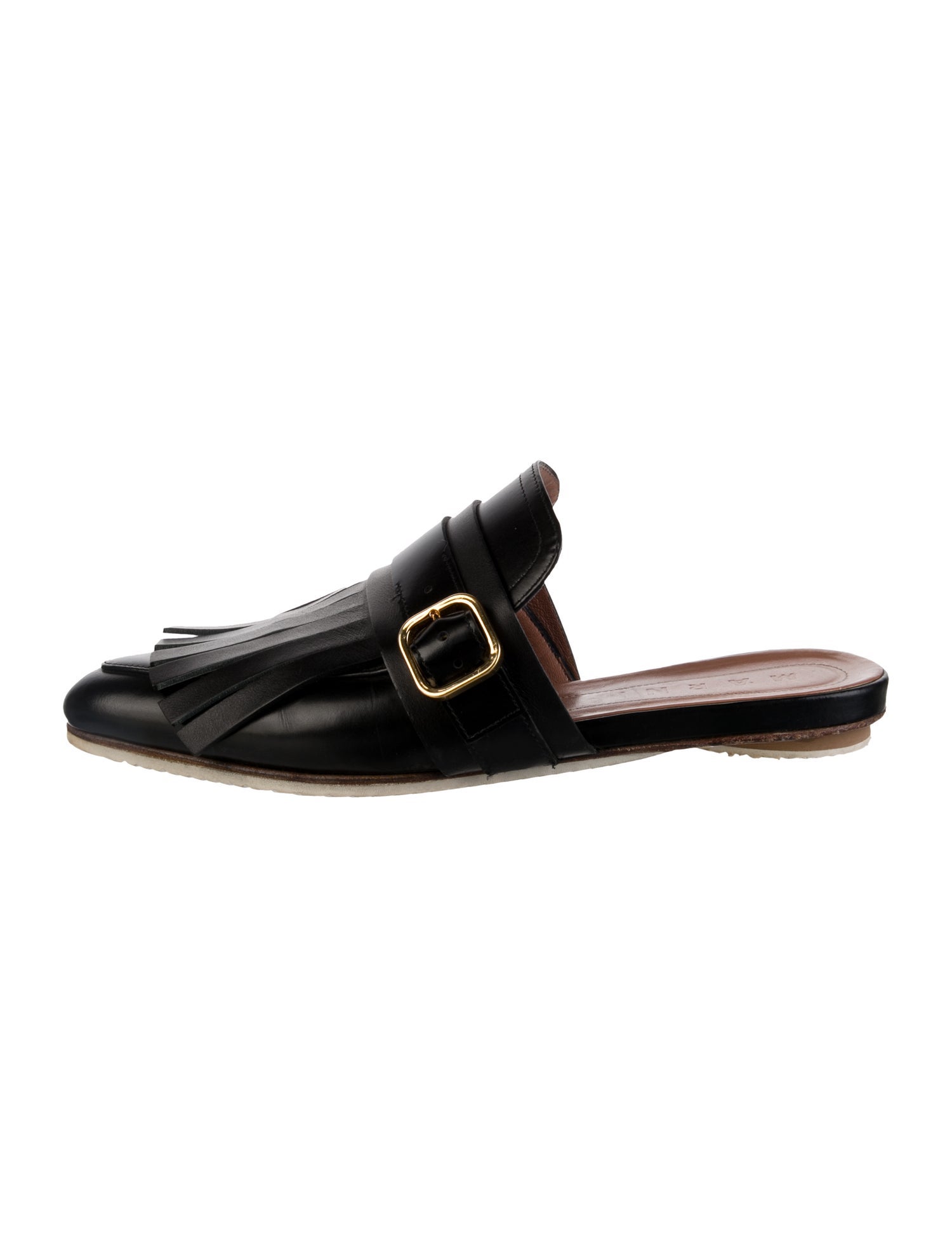 Marni Leather Fringe Trim Accent Mules