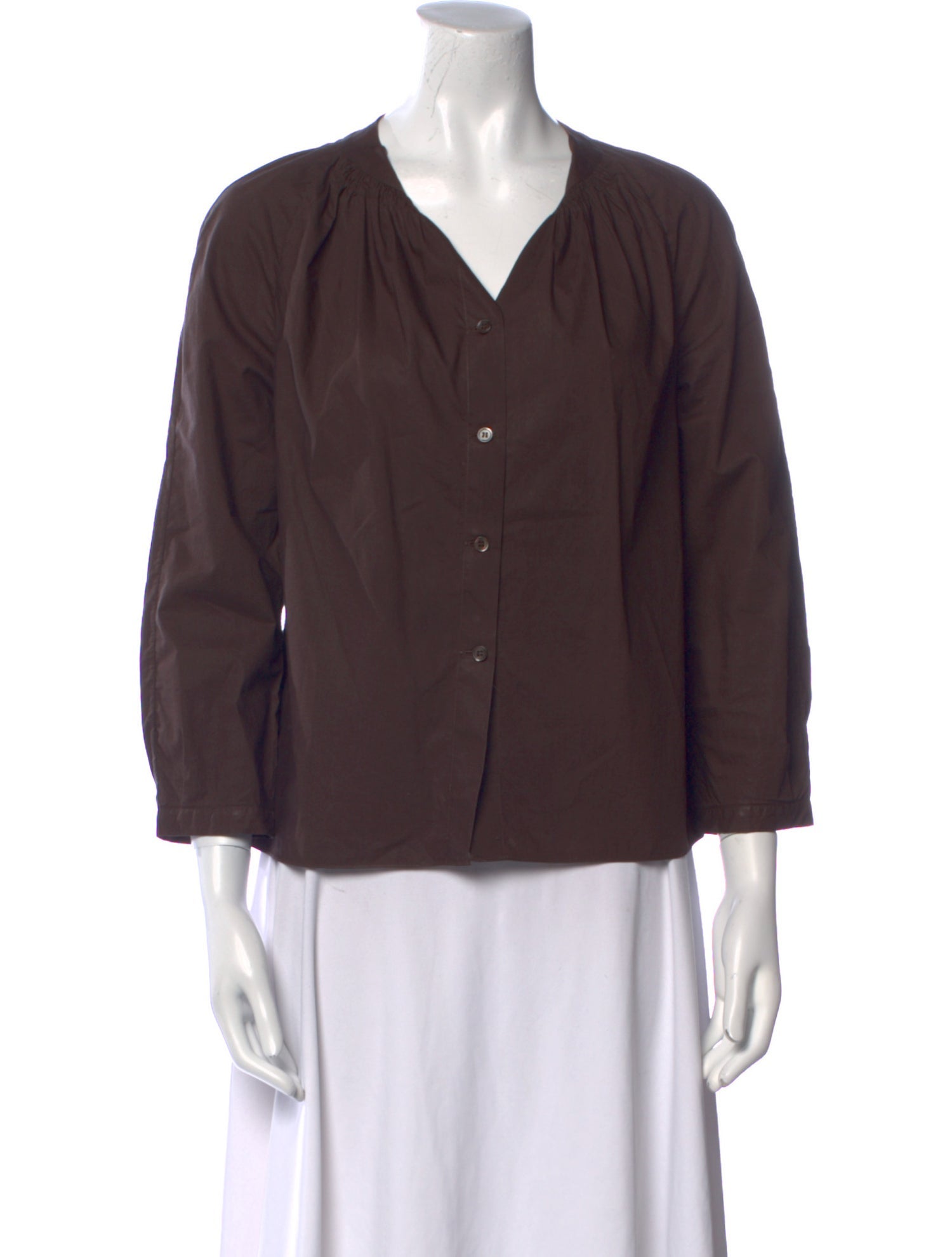 Marni V-Neck Three-Quarter Sleeve Blouse