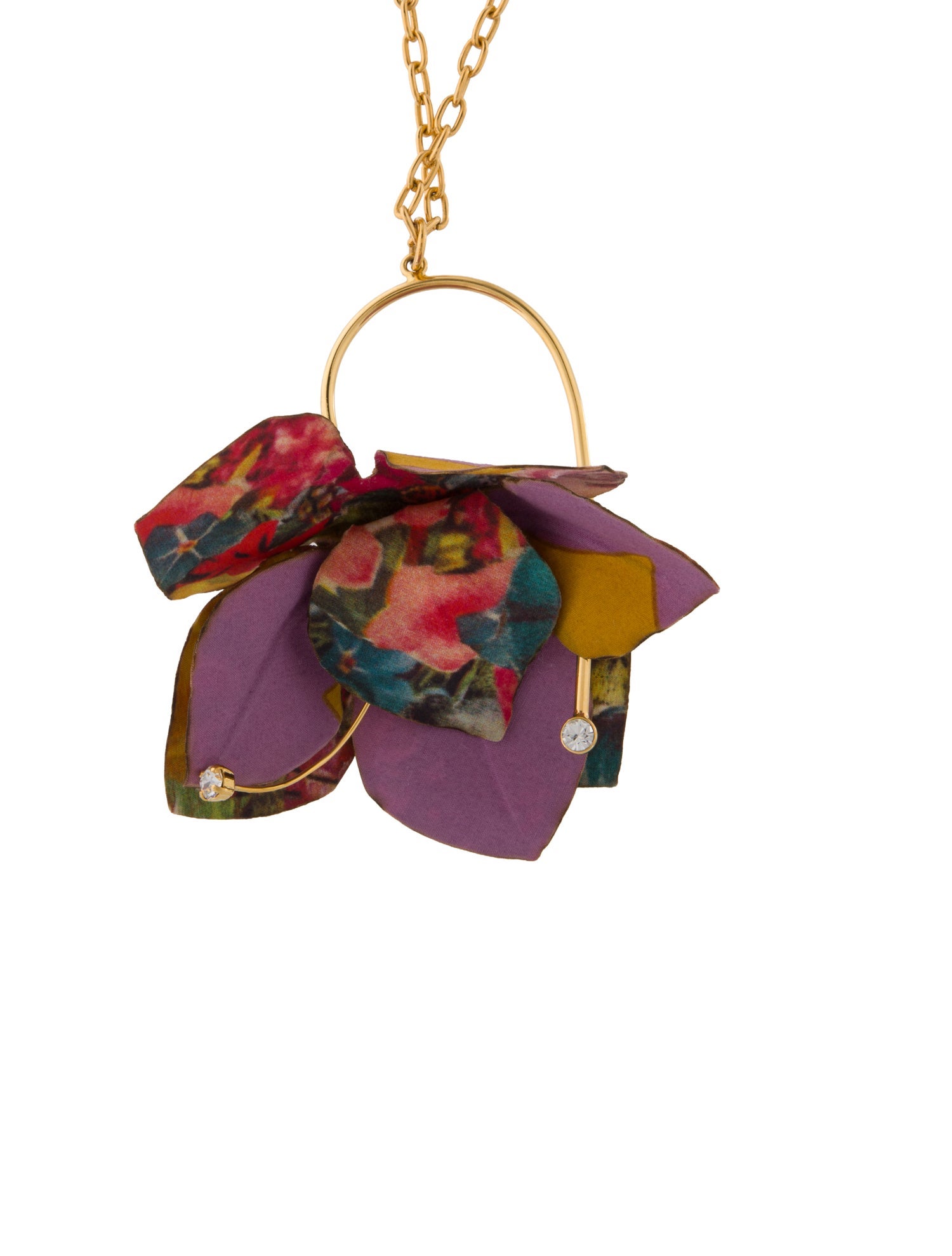 Marni Crystal & Fabric Floral Pendant Necklace