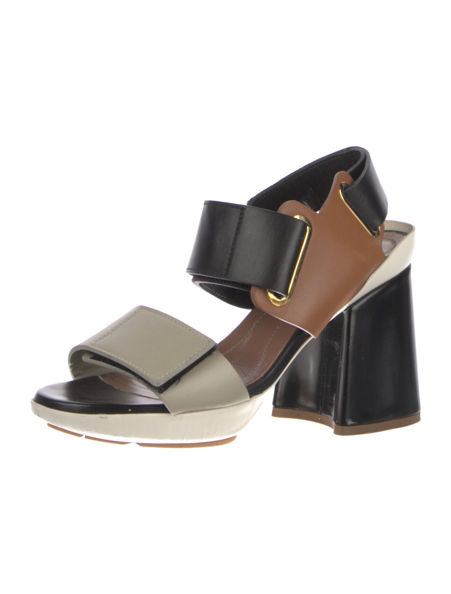 Marni Leather Colorblock Pattern Slingback Sandals
