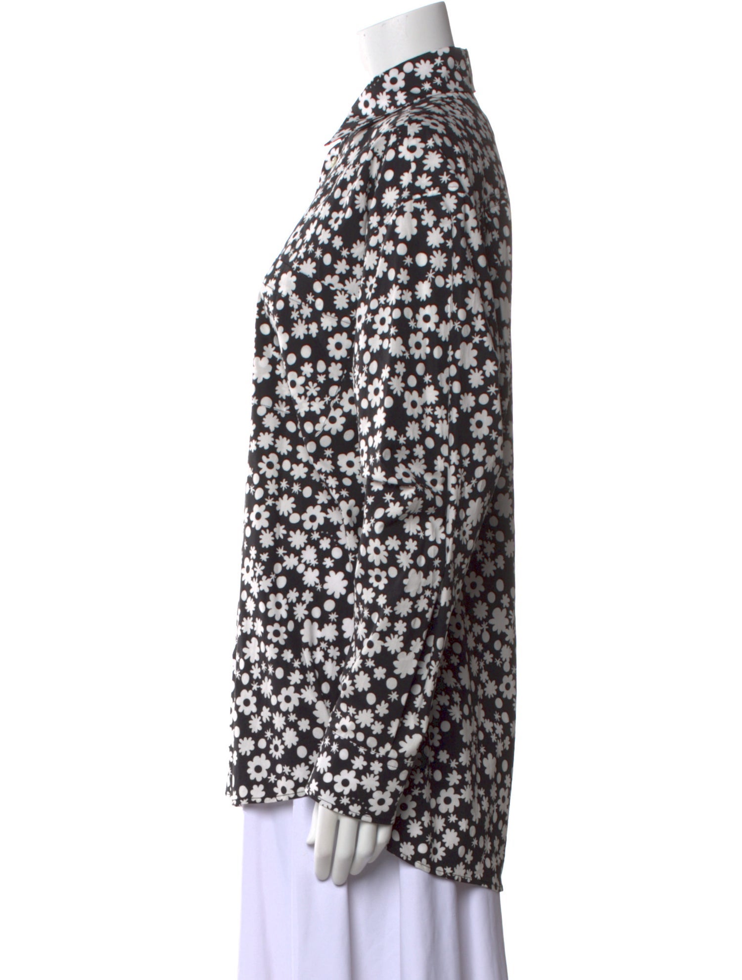 Marni Floral Print Mock Neck Button-Up Top