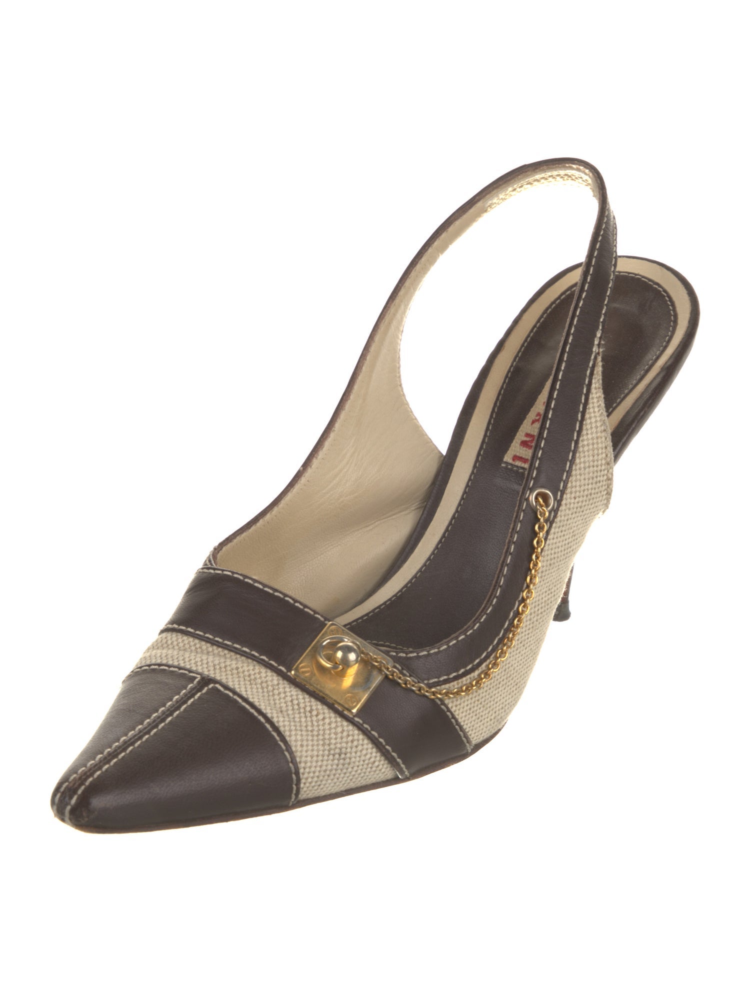 Marni Leather Colorblock Pattern Slingback Pumps