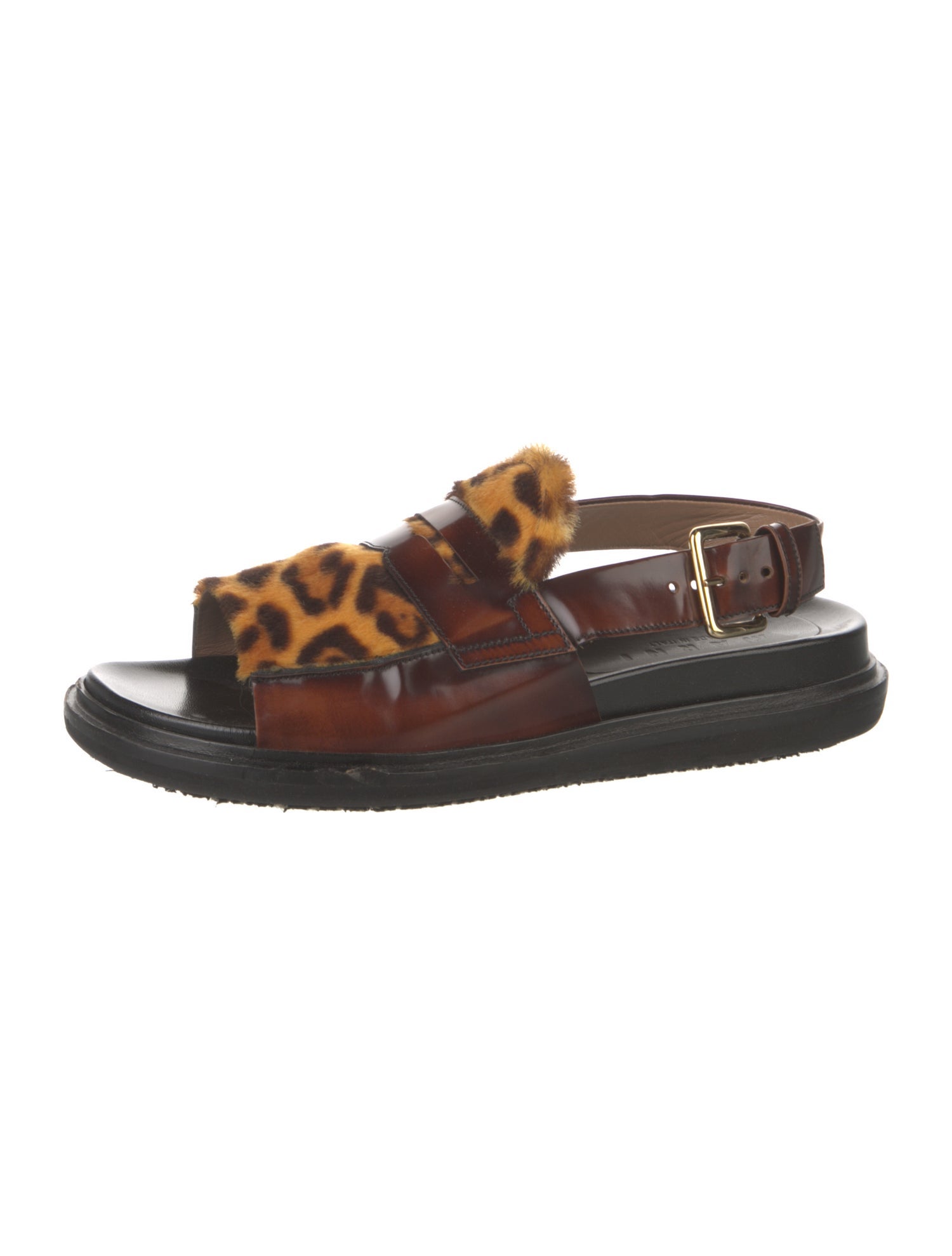 Marni Leather Animal Print Slingback Sandals
