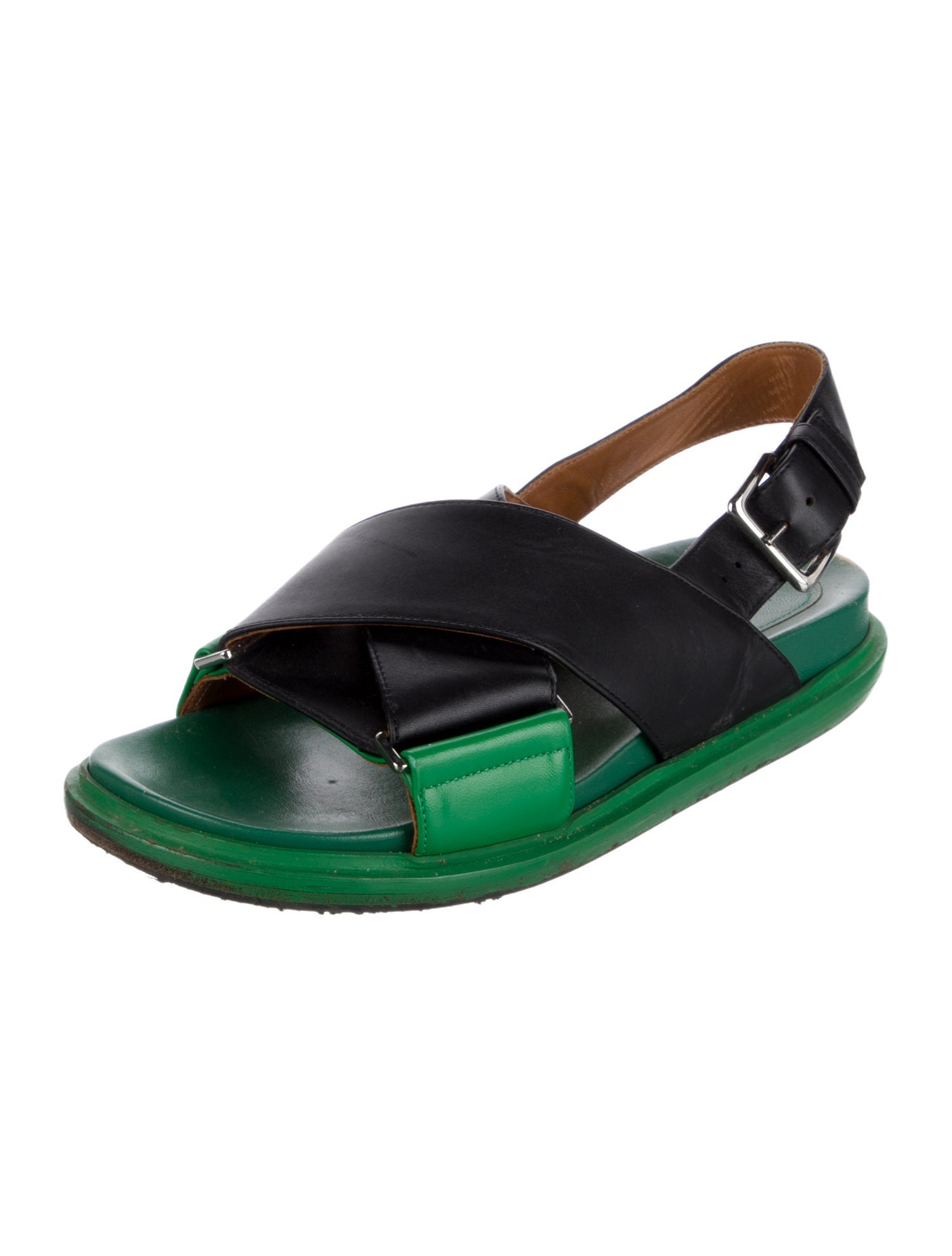 Marni Leather Colorblock Pattern Slingback Sandals