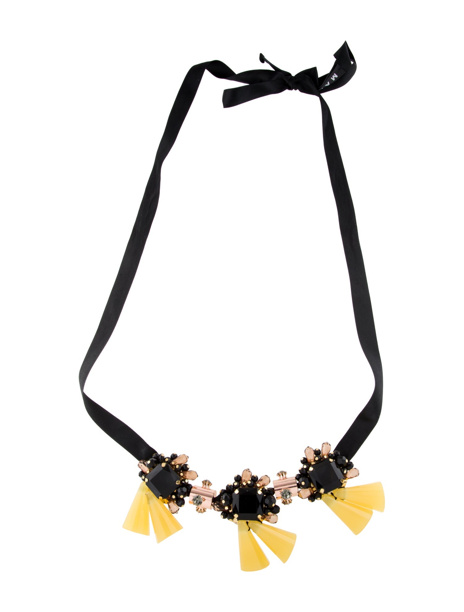 Marni Resin & Crystal Silk Ribbon Collar Necklace