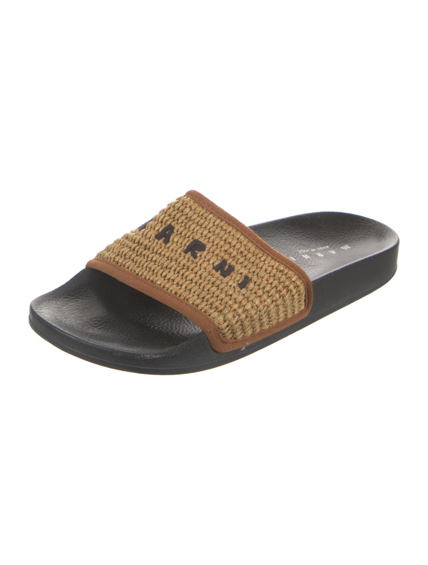 Marni Raffia Embroidered Accent Slides