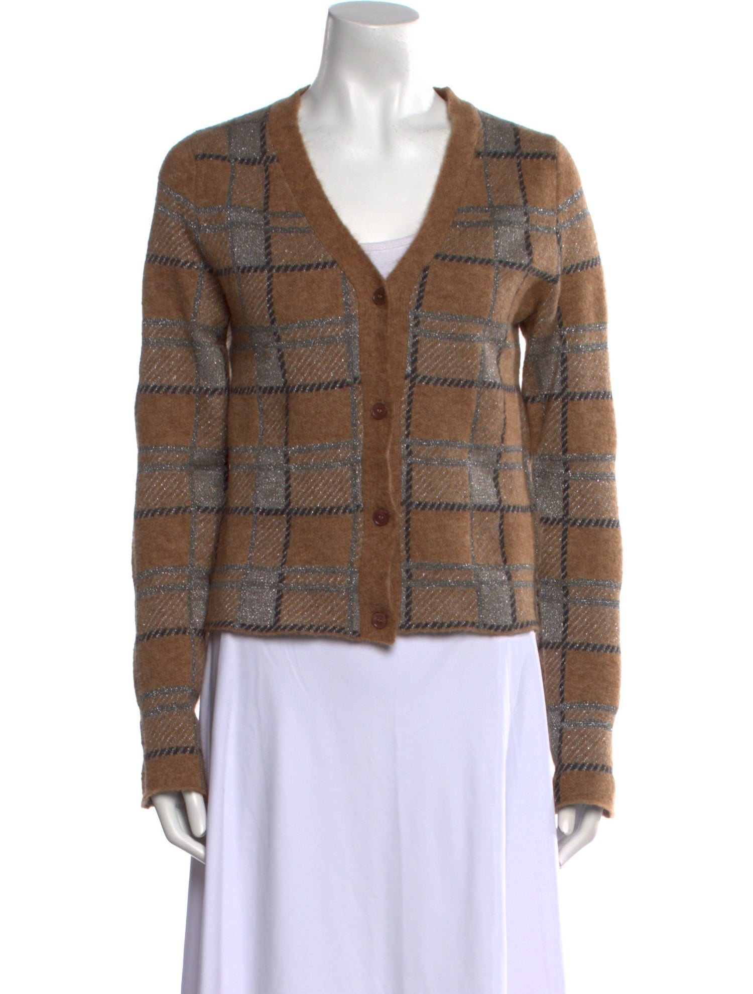 Marni Plaid Print V-Neck Sweater