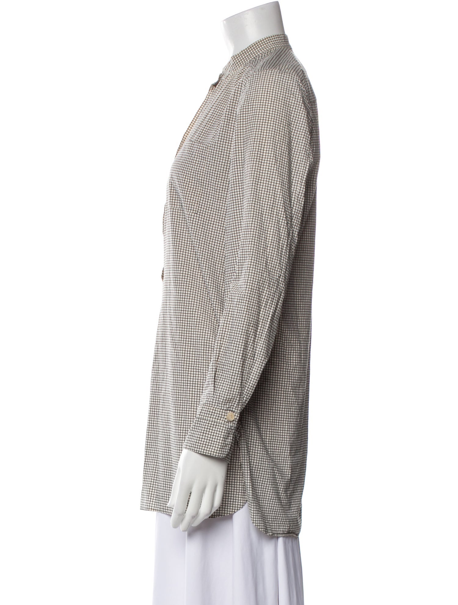 Marni Plaid Print Mock Neck Button-Up Top