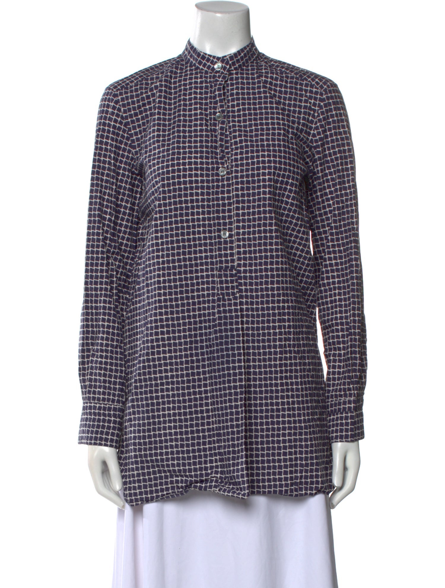 Marni Plaid Print Mock Neck Button-Up Top