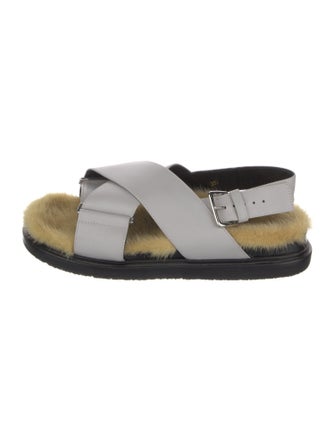 Marni Leather Fur Trim Slingback Sandals