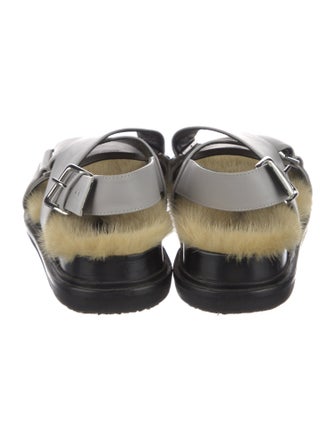 Marni Leather Fur Trim Slingback Sandals