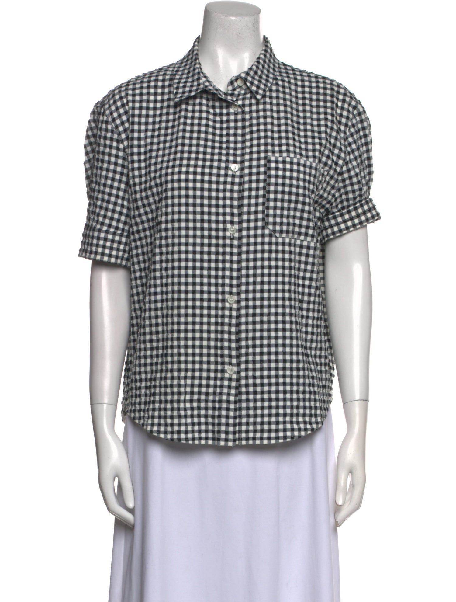 Marni Nylon Plaid Print Button-Up Top