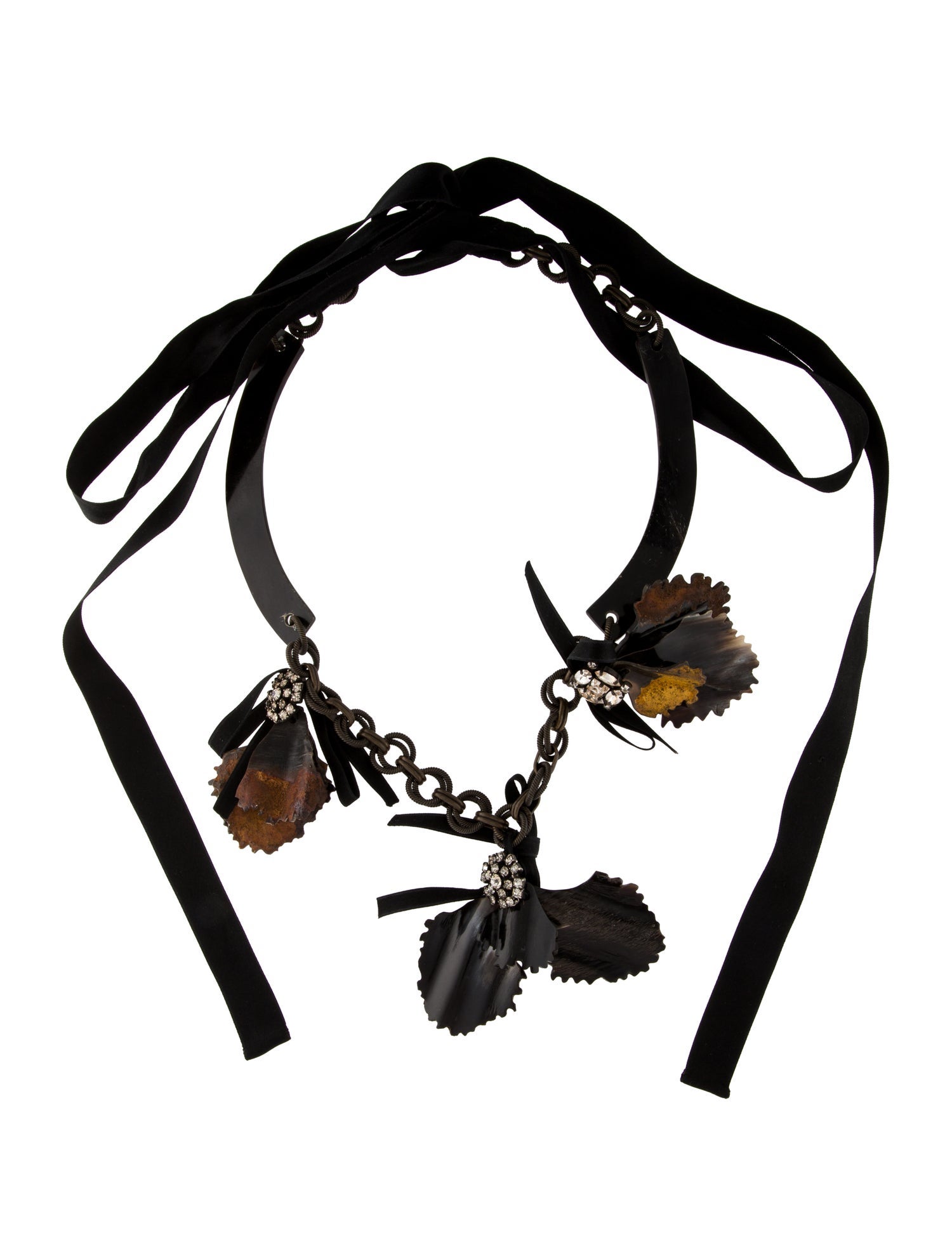 Marni Resin & Crystal Silk Ribbon Collar Necklace