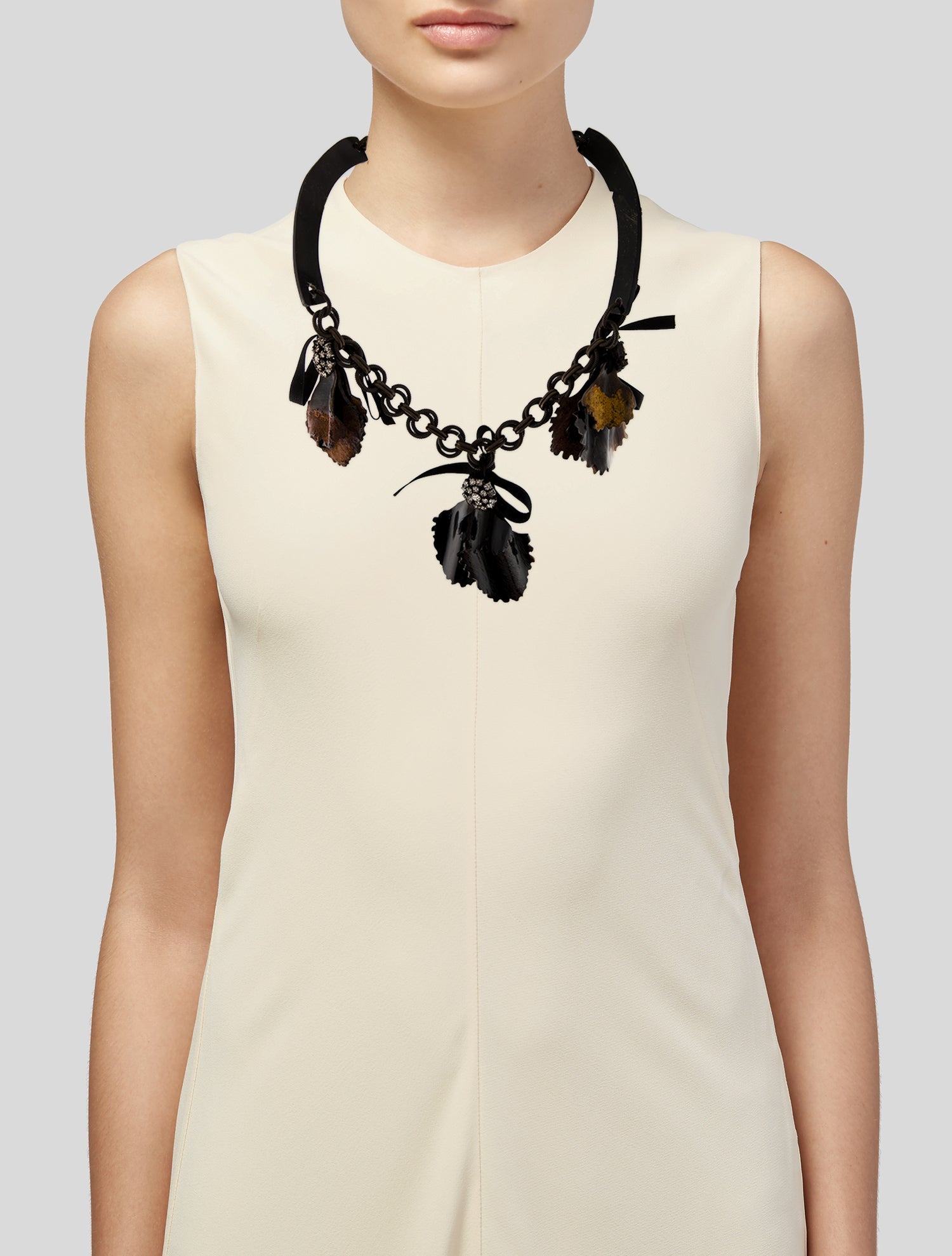 Marni Resin & Crystal Silk Ribbon Collar Necklace