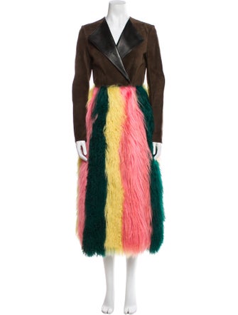 Marni Lamb Leather Printed Faux Fur Coat