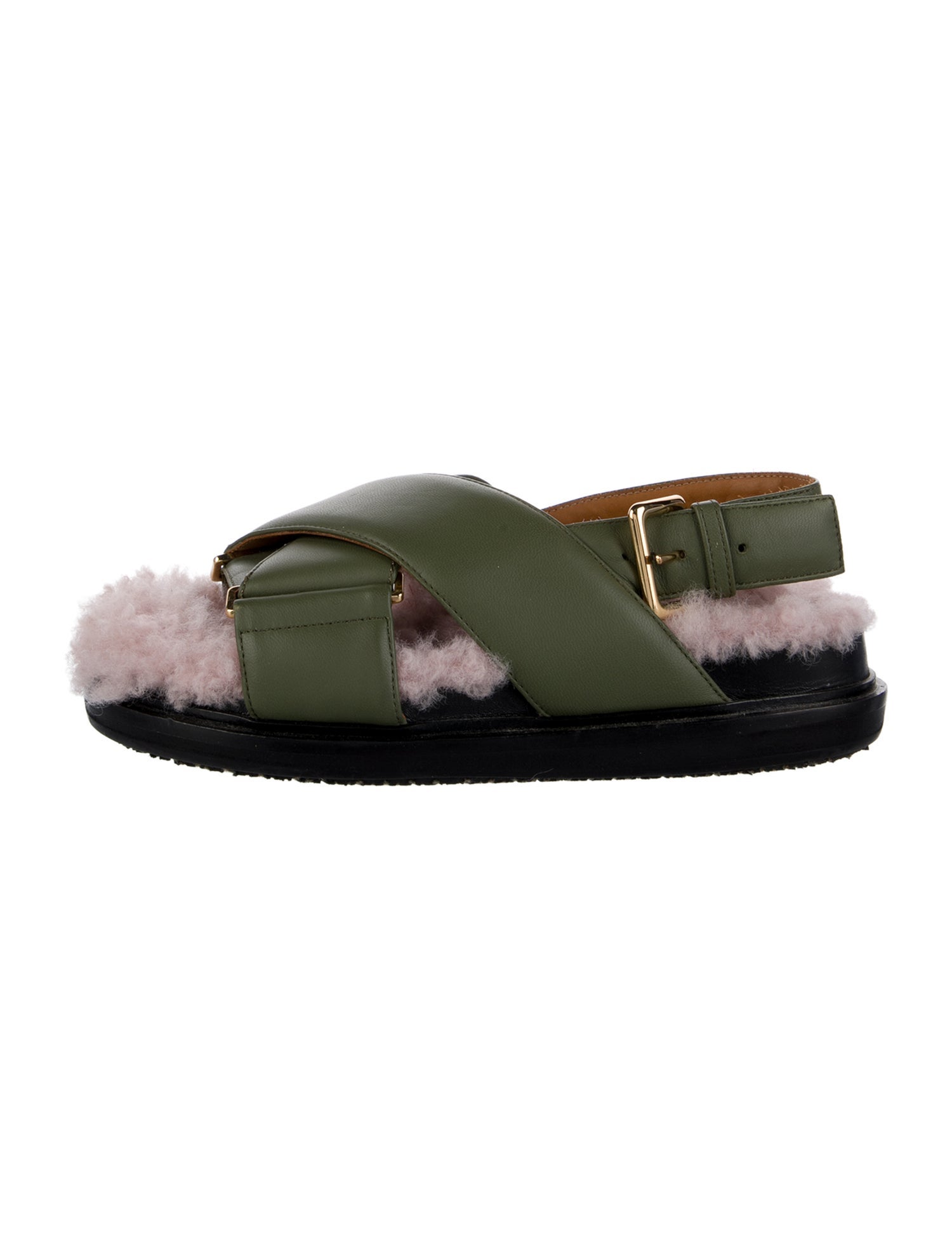 Marni Leather Faux Fur Trim Slingback Sandals