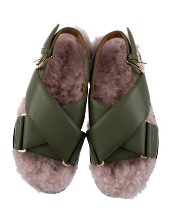 Marni Leather Faux Fur Trim Slingback Sandals