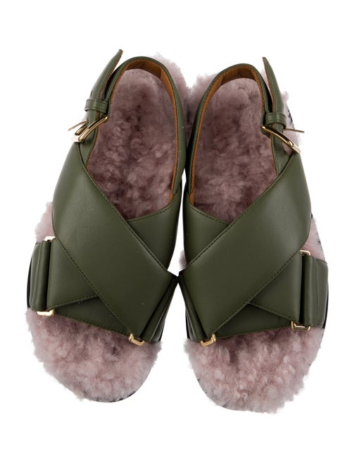 Marni Leather Faux Fur Trim Slingback Sandals