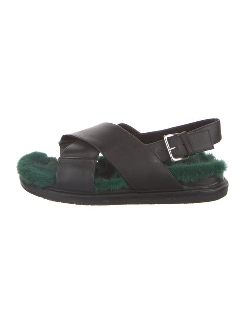 Marni Leather Fur Trim Slingback Sandals