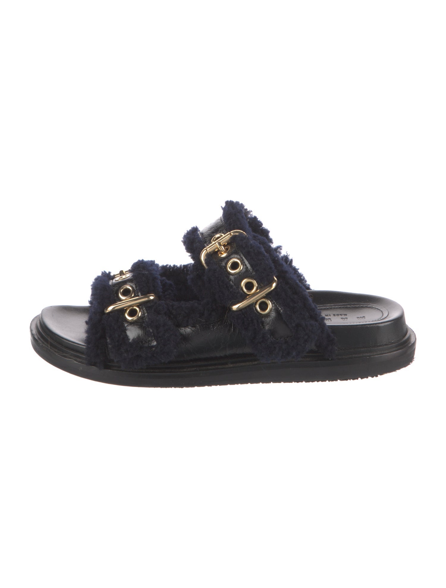 Marni Leather Fur Trim Slides