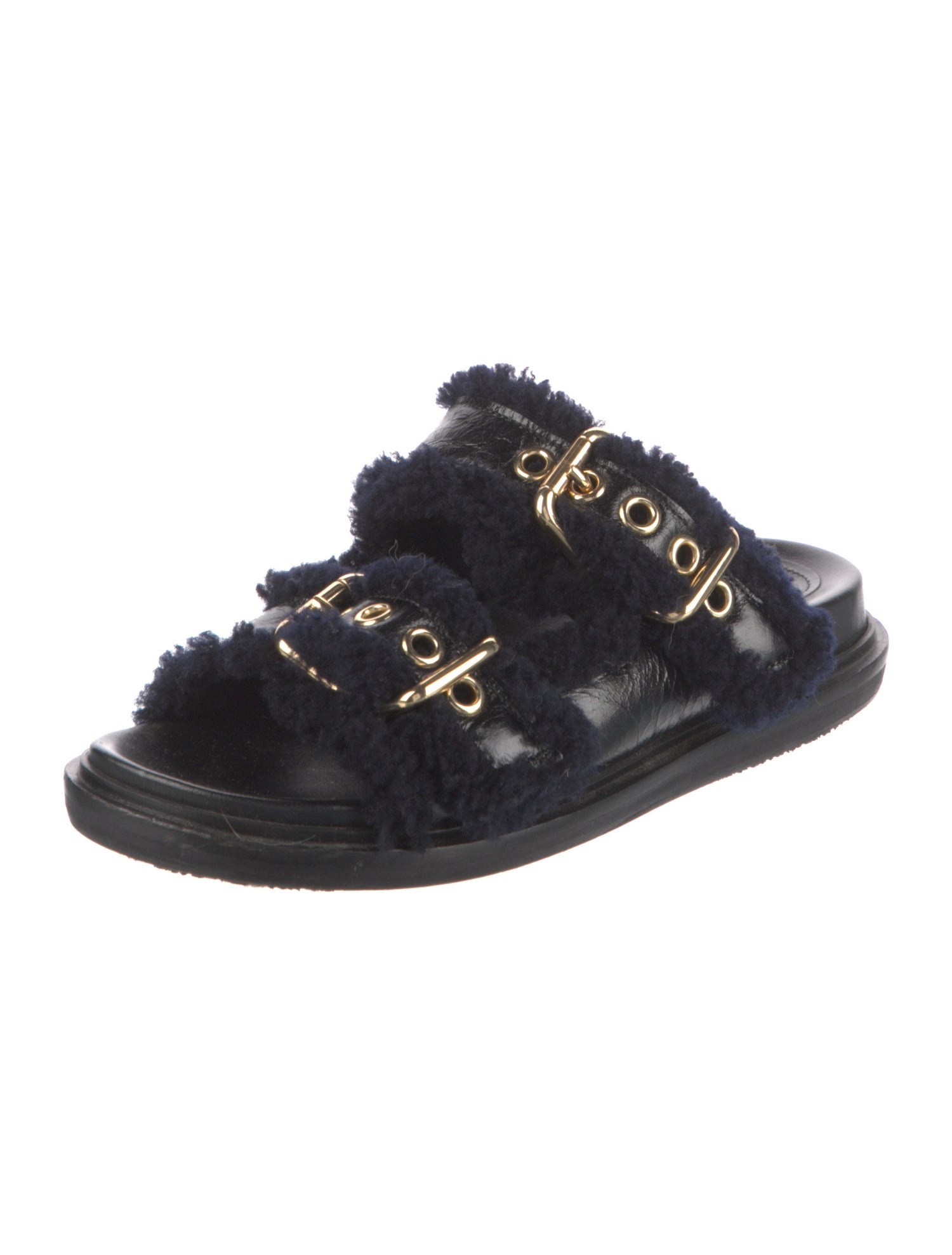 Marni Leather Fur Trim Slides