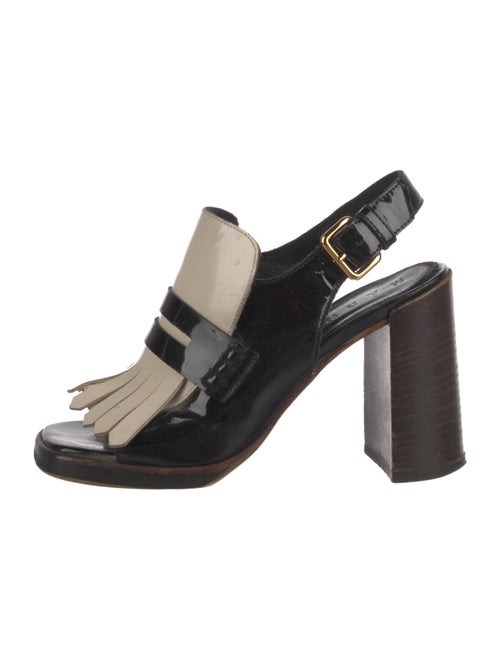 Marni Patent Leather Fringe Trim Accent Slingback Pumps