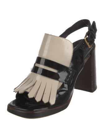 Marni Patent Leather Fringe Trim Accent Slingback Pumps