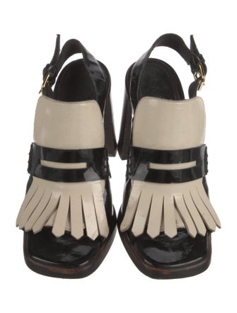 Marni Patent Leather Fringe Trim Accent Slingback Pumps