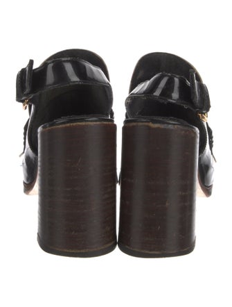 Marni Patent Leather Fringe Trim Accent Slingback Pumps