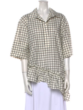 Marni Plaid Print V-Neck Button-Up Top
