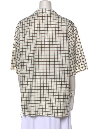 Marni Plaid Print V-Neck Button-Up Top