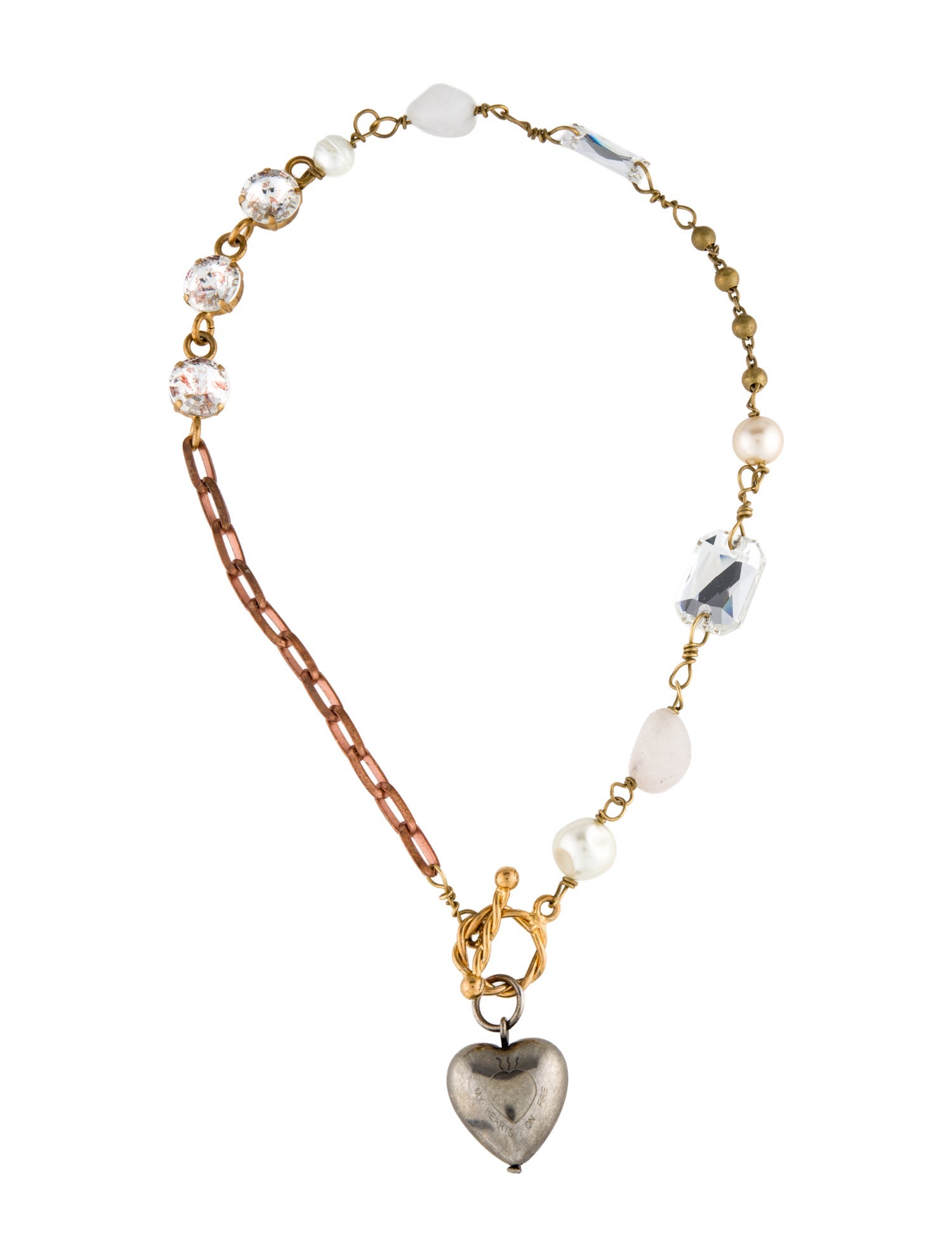 Marni Faux Pearl & Crystal Heart Pendant Necklace