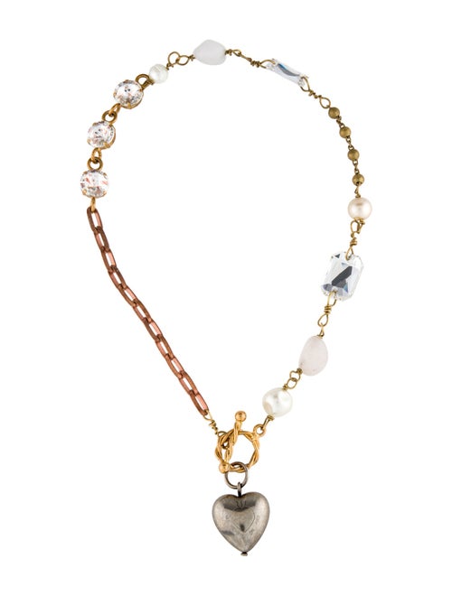 Marni Faux Pearl & Crystal Heart Pendant Necklace