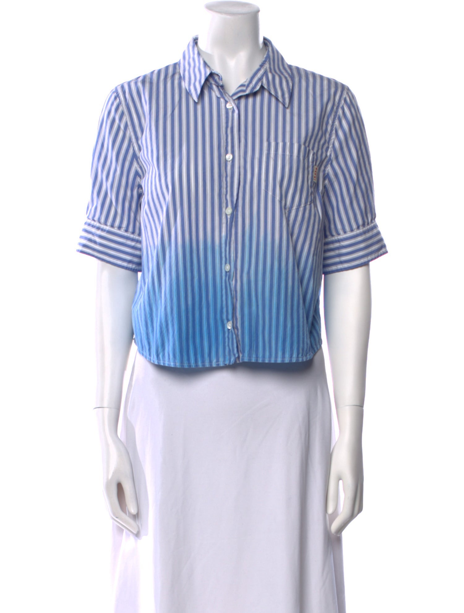 Marni Striped Short Sleeve Button-Up Top